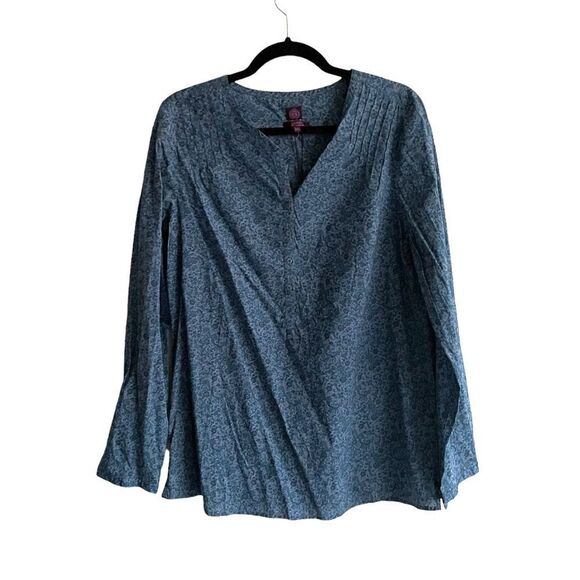 LIBERTY ART FABRICS Cotton Floral Print Popover Blouse Blue M - Picture 2 of 7